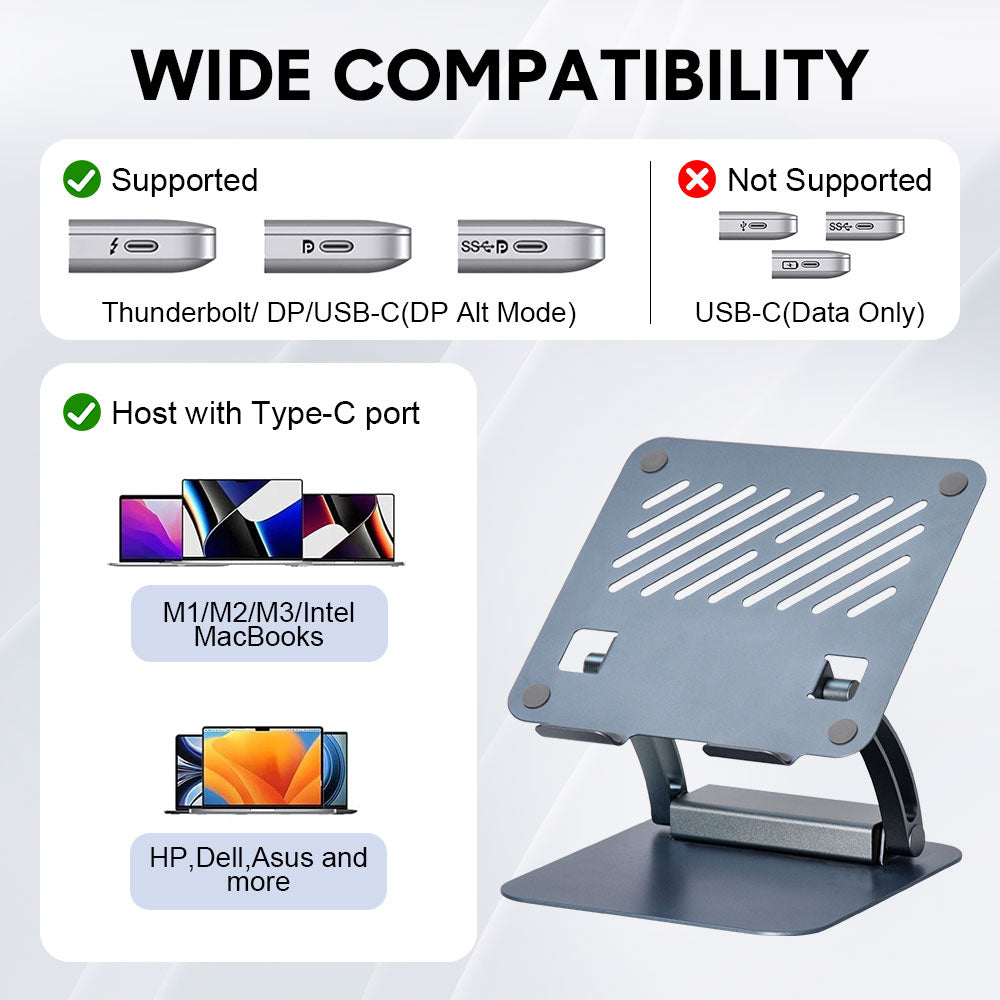 7-in-1 Laptop Stand Docking Station Ergonomic Laptop Riser 360 Rotatable - PD Charging HDMI USB-C and USB-A V985-LAPTOPSTAND