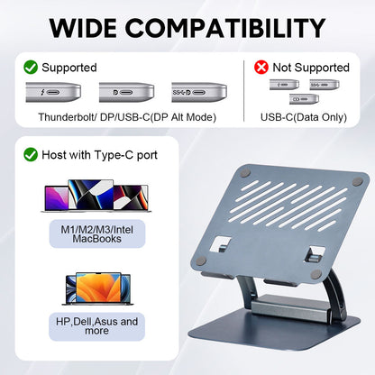 7-in-1 Laptop Stand Docking Station Ergonomic Laptop Riser 360 Rotatable - PD Charging HDMI USB-C and USB-A V985-LAPTOPSTAND
