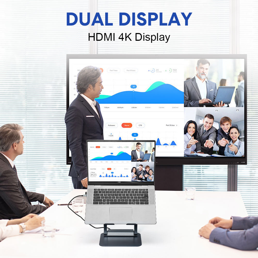 7-in-1 Laptop Stand Docking Station Ergonomic Laptop Riser 360 Rotatable - PD Charging HDMI USB-C and USB-A V985-LAPTOPSTAND