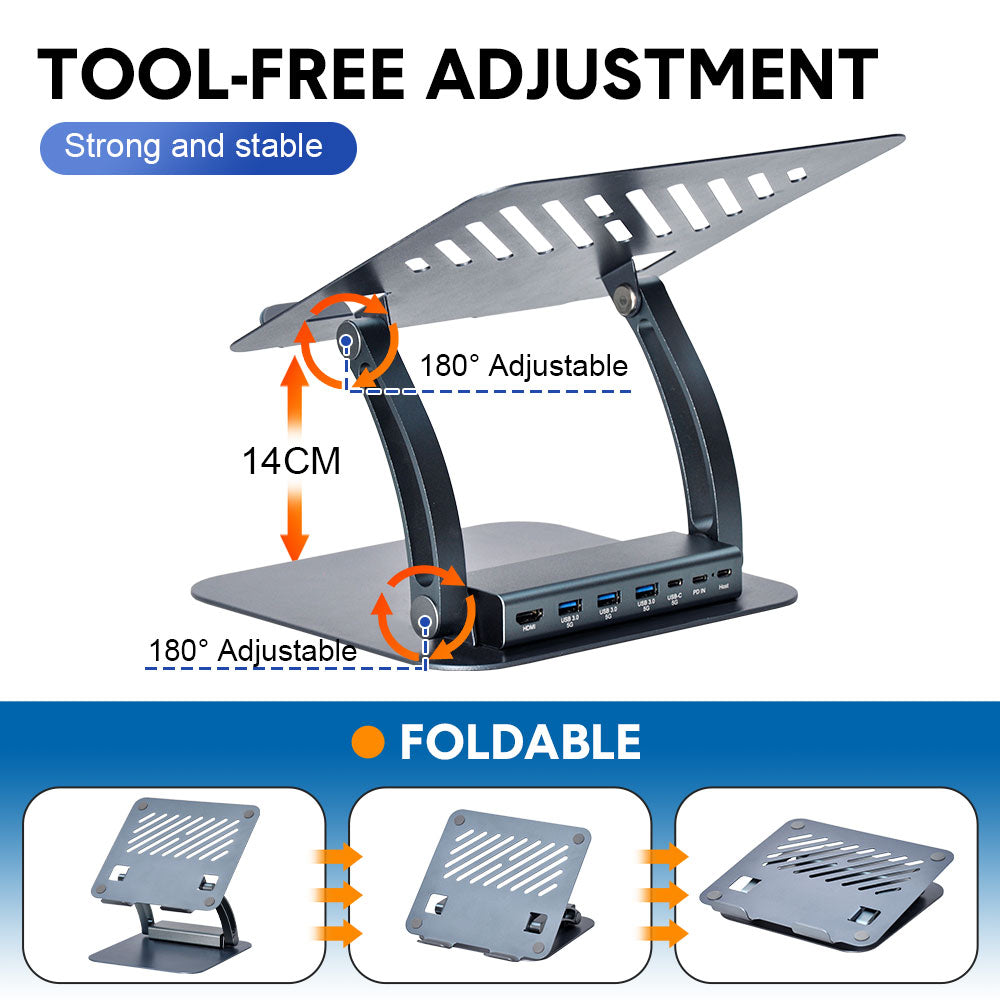 7-in-1 Laptop Stand Docking Station Ergonomic Laptop Riser 360 Rotatable - PD Charging HDMI USB-C and USB-A V985-LAPTOPSTAND