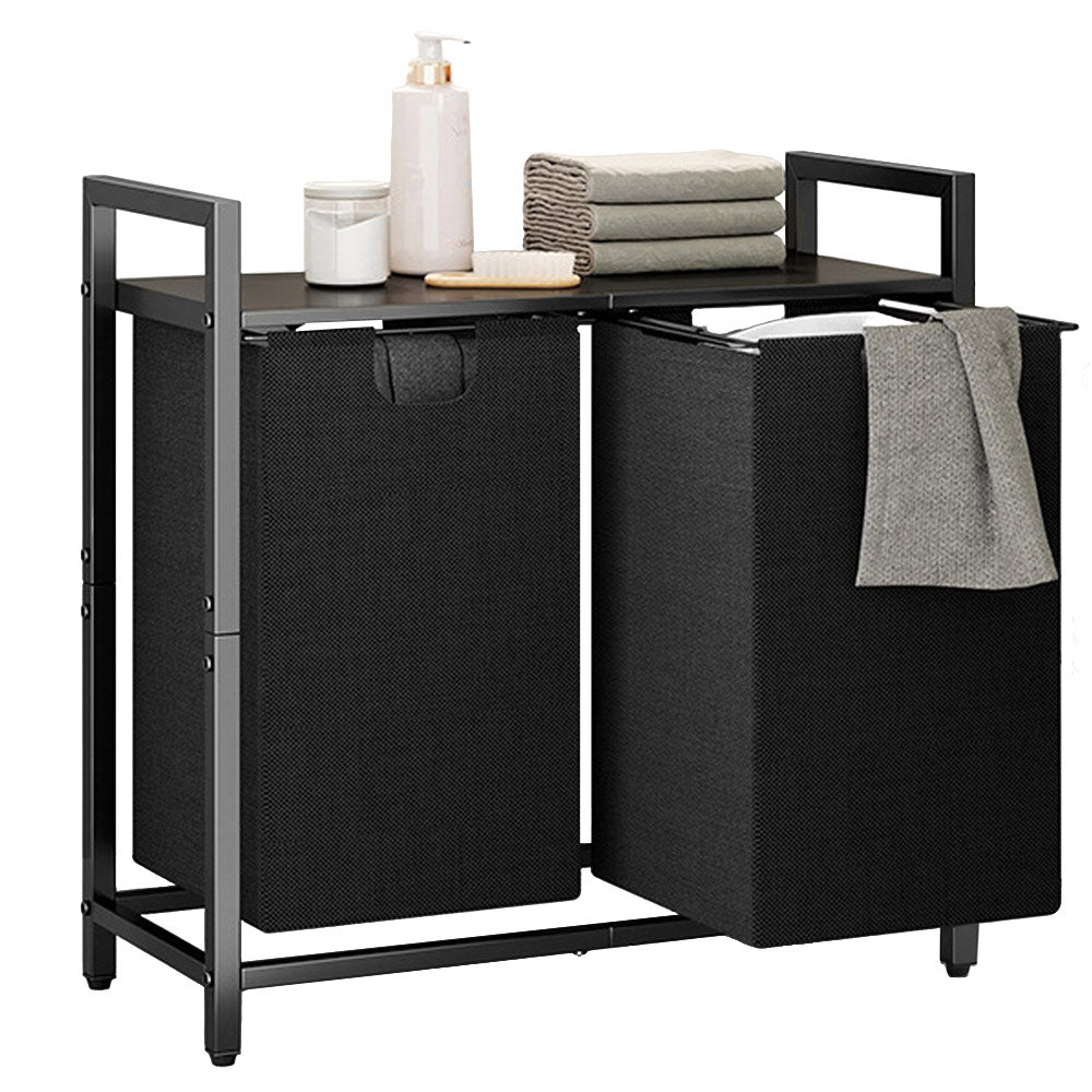 Laundry Hamper Basket Metal Laundry Organizer with MDF Shelf and 2 Waterproof Pull-Out Removable Dirty V985-LAUNDRYHAMPER