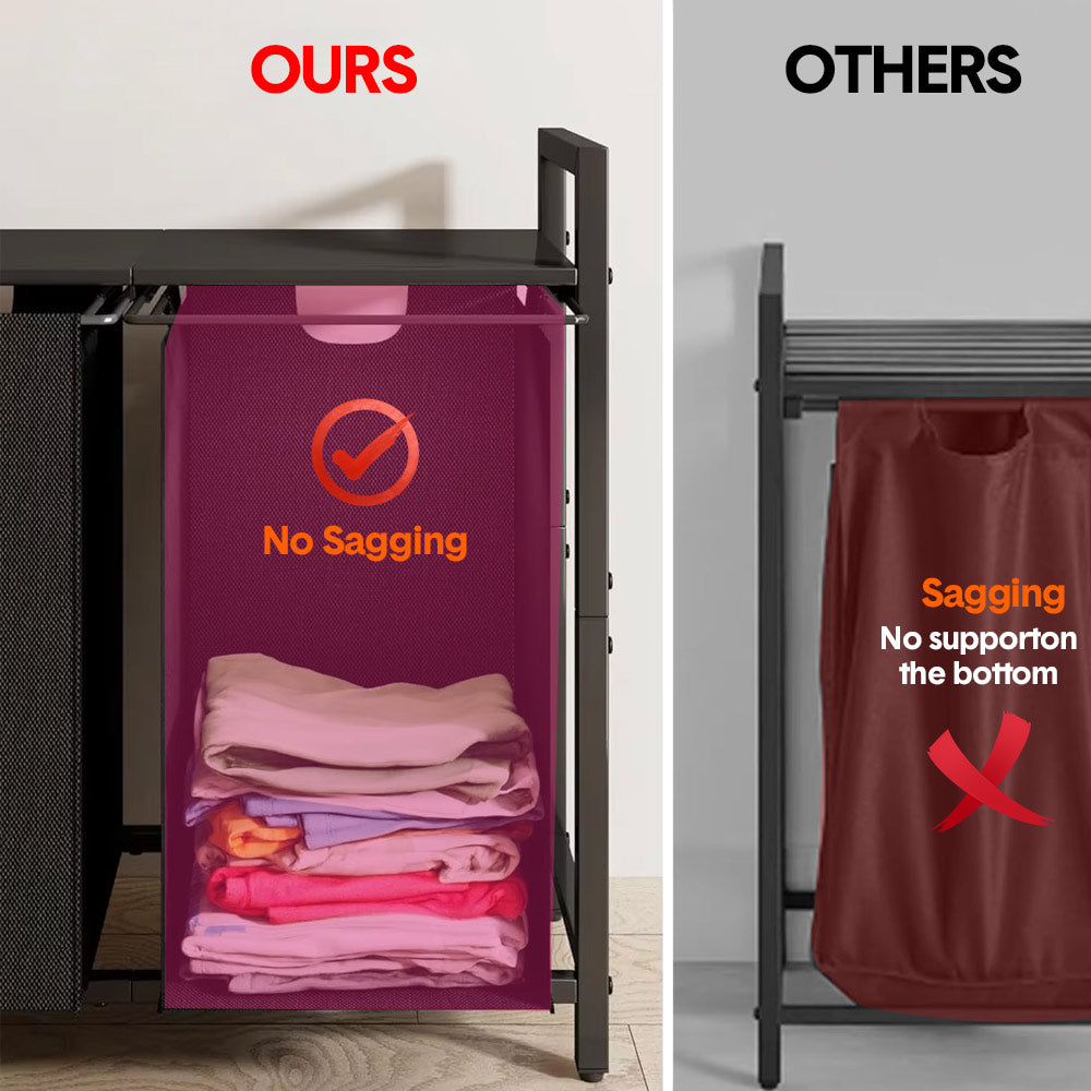 Laundry Hamper Basket Metal Laundry Organizer with MDF Shelf and 2 Waterproof Pull-Out Removable Dirty V985-LAUNDRYHAMPER