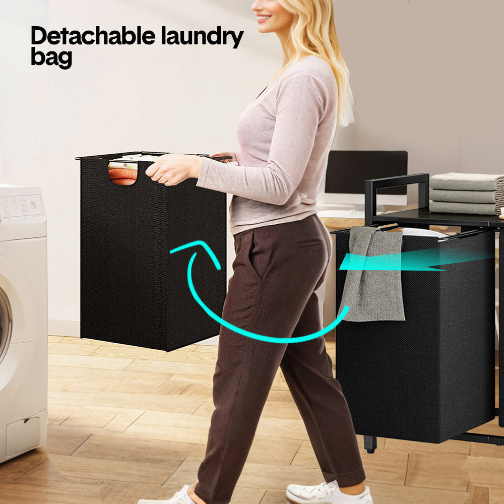Laundry Hamper Basket Metal Laundry Organizer with MDF Shelf and 2 Waterproof Pull-Out Removable Dirty V985-LAUNDRYHAMPER