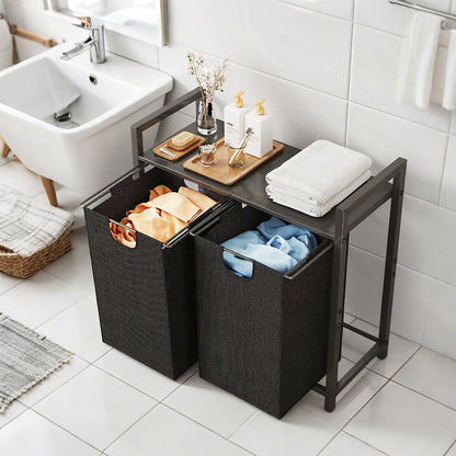 Laundry Hamper Basket Metal Laundry Organizer with MDF Shelf and 2 Waterproof Pull-Out Removable Dirty V985-LAUNDRYHAMPER