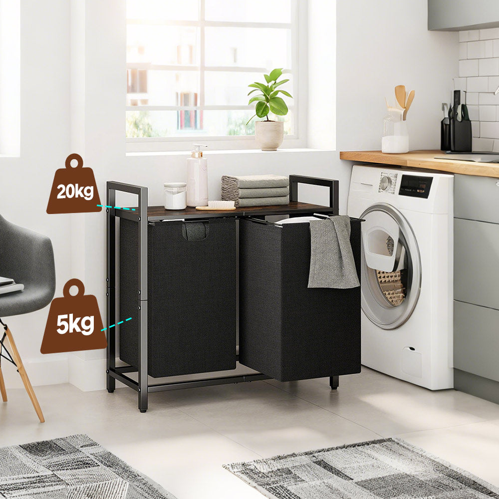 Laundry Hamper Basket Metal Laundry Organizer with MDF Shelf and 2 Waterproof Pull-Out Removable Dirty V985-LAUNDRYHAMPER