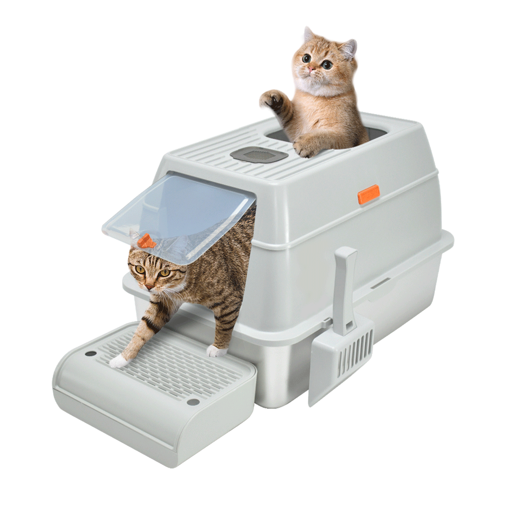 20L Large Anti-Leak Enclosed Cat Litter Box Stainless Steel Detachable Kitty Litter Tray with ABS Lid High V985-LIDLITTERBOX