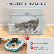 20L Large Anti-Leak Enclosed Cat Litter Box Stainless Steel Detachable Kitty Litter Tray with ABS Lid High V985-LIDLITTERBOX