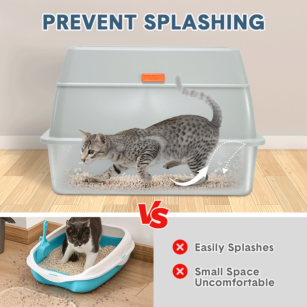 20L Large Anti-Leak Enclosed Cat Litter Box Stainless Steel Detachable Kitty Litter Tray with ABS Lid High V985-LIDLITTERBOX