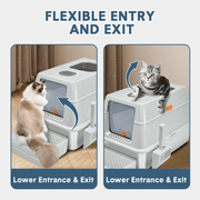 20L Large Anti-Leak Enclosed Cat Litter Box Stainless Steel Detachable Kitty Litter Tray with ABS Lid High V985-LIDLITTERBOX