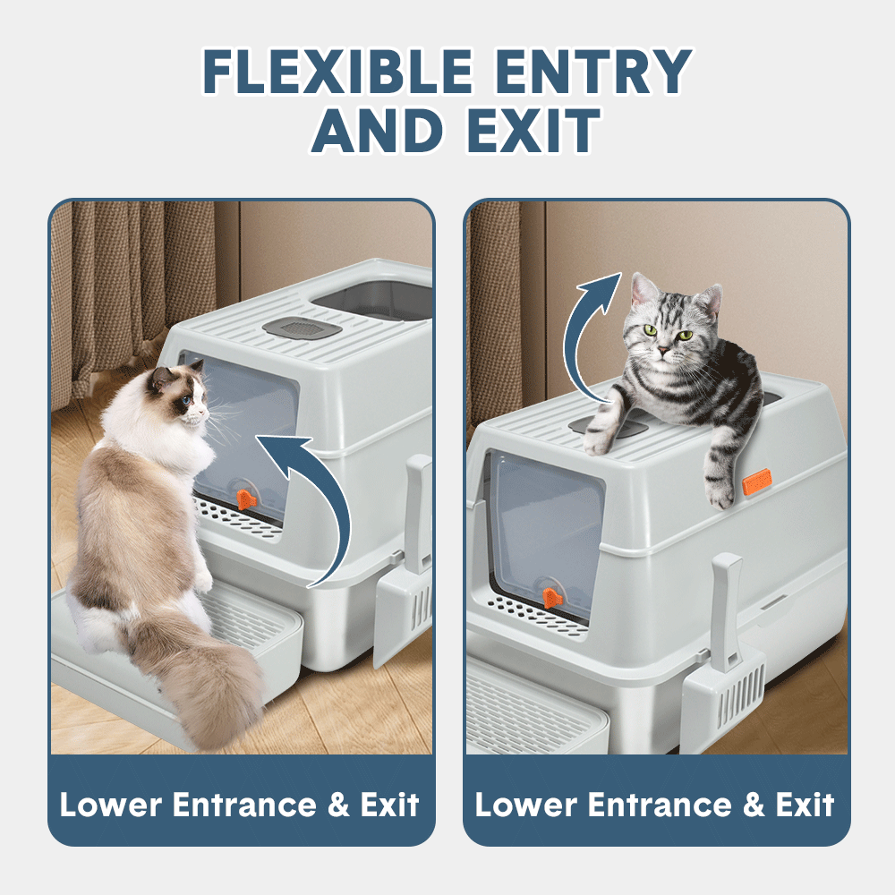 20L Large Anti-Leak Enclosed Cat Litter Box Stainless Steel Detachable Kitty Litter Tray with ABS Lid High V985-LIDLITTERBOX