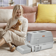 20L Large Anti-Leak Enclosed Cat Litter Box Stainless Steel Detachable Kitty Litter Tray with ABS Lid High V985-LIDLITTERBOX