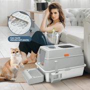 20L Large Anti-Leak Enclosed Cat Litter Box Stainless Steel Detachable Kitty Litter Tray with ABS Lid High V985-LIDLITTERBOX