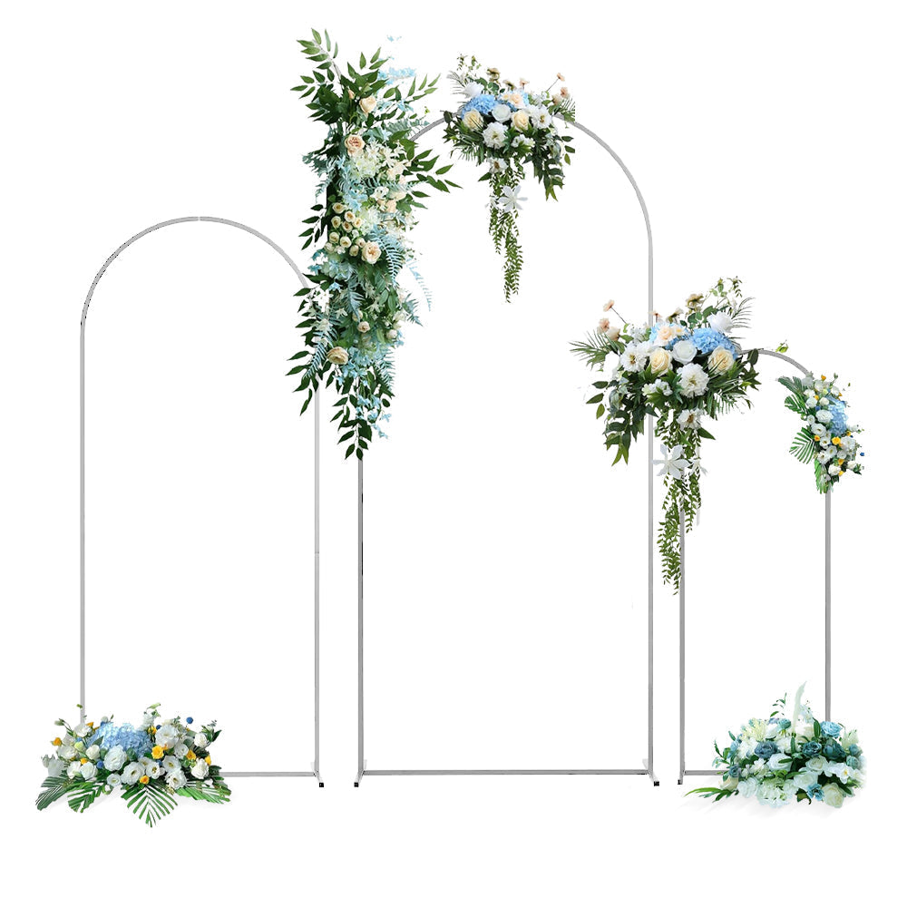 Metal Arch Backdrop White Stand Wedding Arch Stand Set of 3 (6FT/5FT/4FT) Square Arched Frame for Outdoor V985-METALBACKDROPWHITE