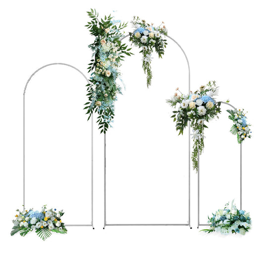 Metal Arch Backdrop White Stand Wedding Arch Stand Set of 3 (6FT/5FT/4FT) Square Arched Frame for Outdoor V985-METALBACKDROPWHITE