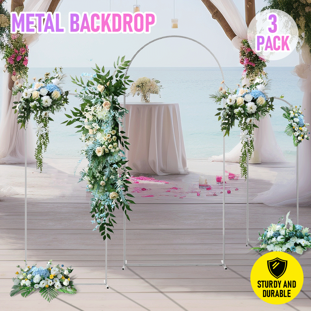 Metal Arch Backdrop White Stand Wedding Arch Stand Set of 3 (6FT/5FT/4FT) Square Arched Frame for Outdoor V985-METALBACKDROPWHITE