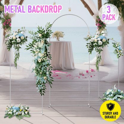 Metal Arch Backdrop White Stand Wedding Arch Stand Set of 3 (6FT/5FT/4FT) Square Arched Frame for Outdoor V985-METALBACKDROPWHITE