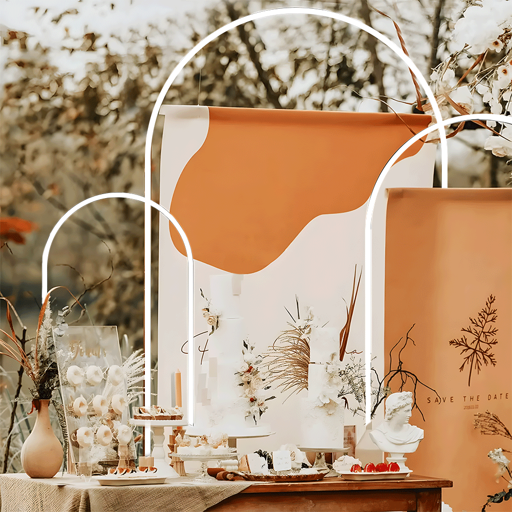 Metal Arch Backdrop White Stand Wedding Arch Stand Set of 3 (6FT/5FT/4FT) Square Arched Frame for Outdoor V985-METALBACKDROPWHITE