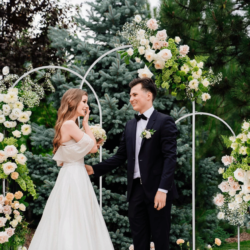 Metal Arch Backdrop White Stand Wedding Arch Stand Set of 3 (6FT/5FT/4FT) Square Arched Frame for Outdoor V985-METALBACKDROPWHITE