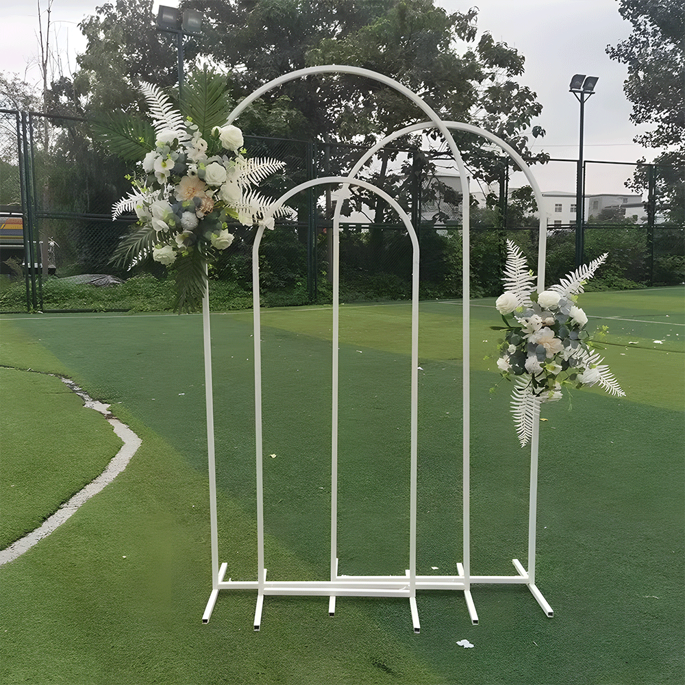 Metal Arch Backdrop White Stand Wedding Arch Stand Set of 3 (6FT/5FT/4FT) Square Arched Frame for Outdoor V985-METALBACKDROPWHITE