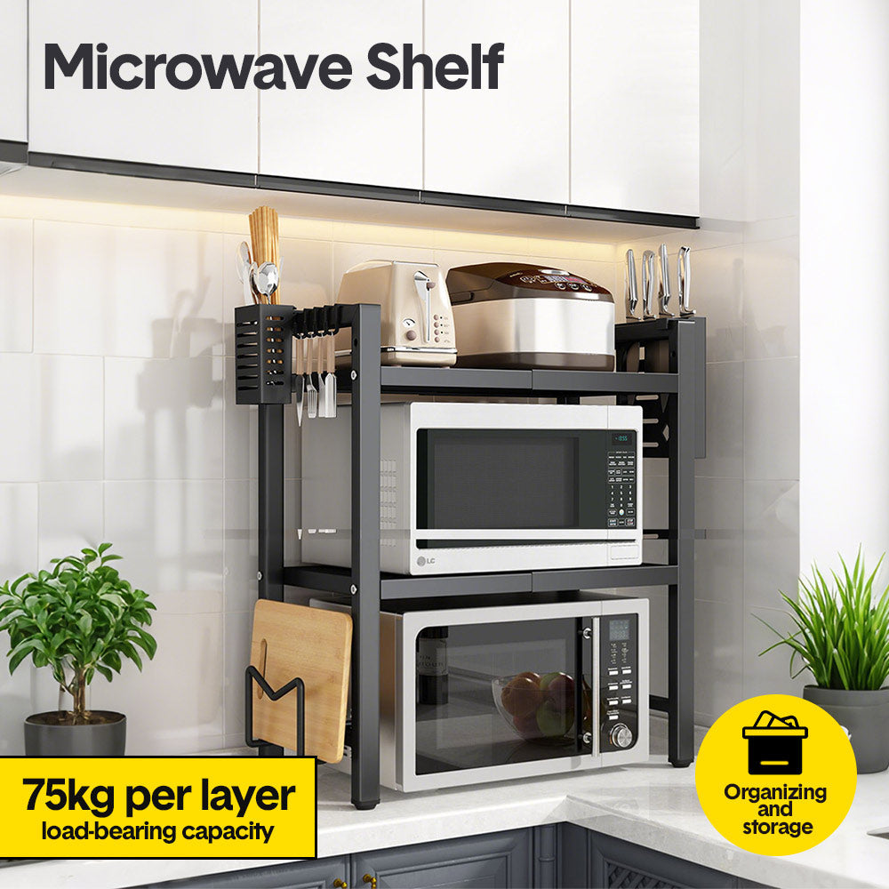 3-Tier Microwave Stand Oven Rack Height Adjustable and Extendable Stainless Steel Kitchen Storage Shelf With V985-MICROWAVESHELF