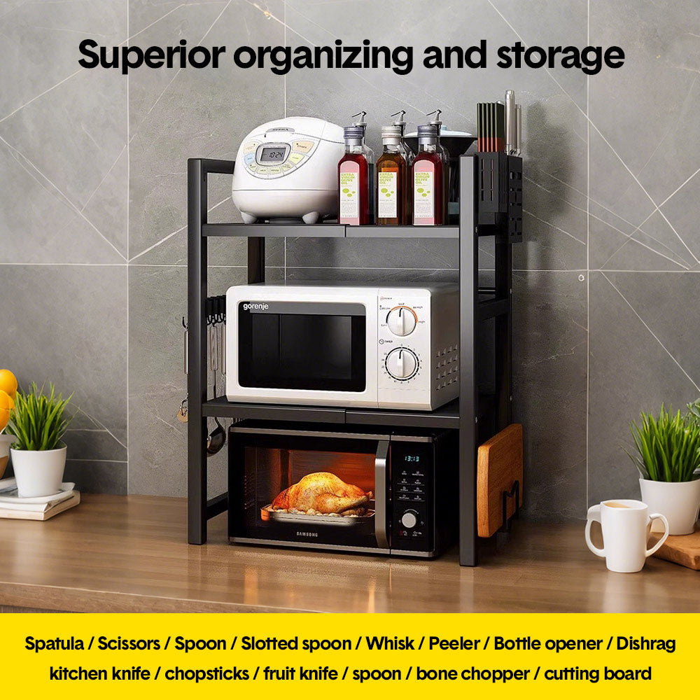 3-Tier Microwave Stand Oven Rack Height Adjustable and Extendable Stainless Steel Kitchen Storage Shelf With V985-MICROWAVESHELF
