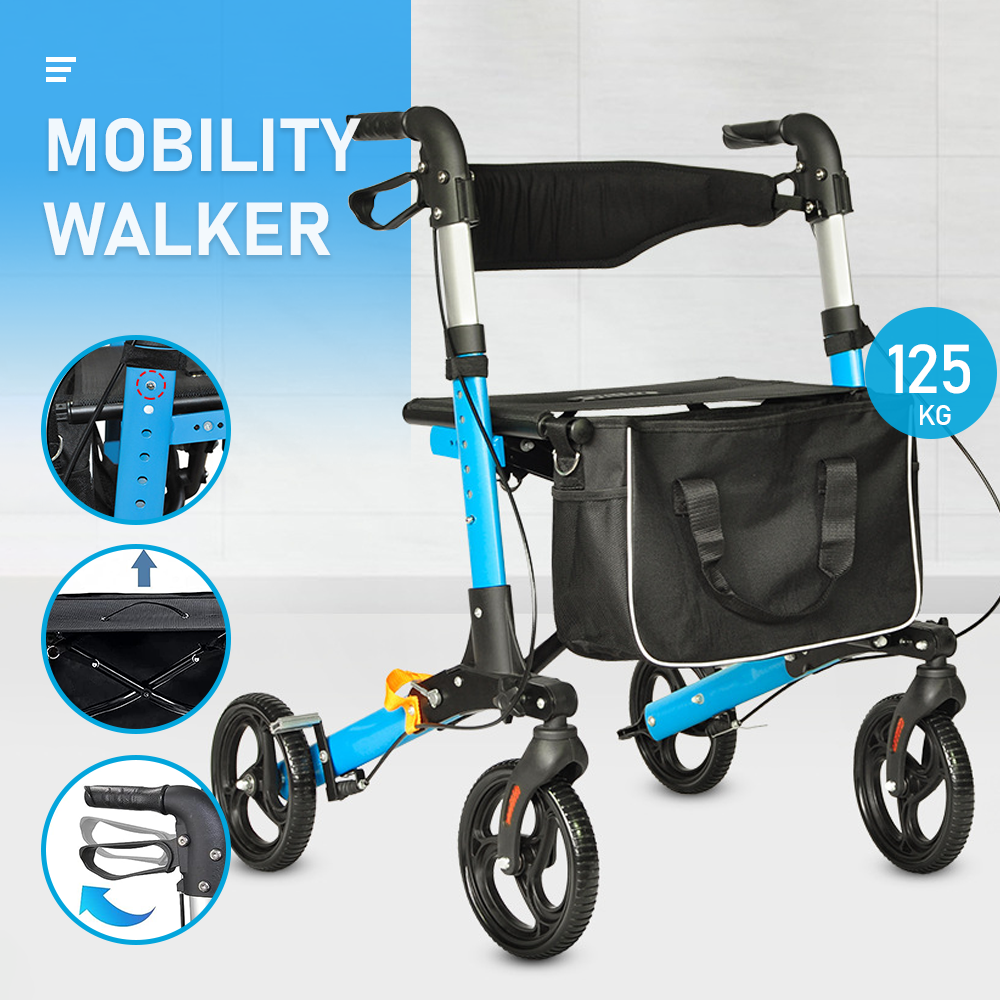 Alston 2 In 1 Foldable X-Fold Mobility Walker Rollator Chair Aid 8 Inch Wheel Max Load 136KG with Zippered V985-MOBILITYWALKER