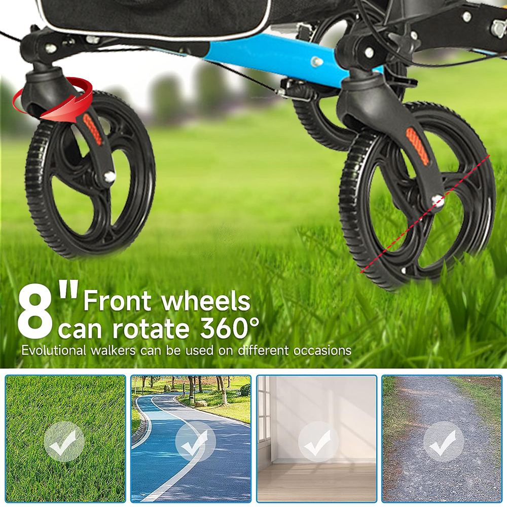 Alston 2 In 1 Foldable X-Fold Mobility Walker Rollator Chair Aid 8 Inch Wheel Max Load 136KG with Zippered V985-MOBILITYWALKER
