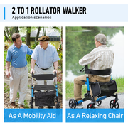Alston 2 In 1 Foldable X-Fold Mobility Walker Rollator Chair Aid 8 Inch Wheel Max Load 136KG with Zippered V985-MOBILITYWALKER