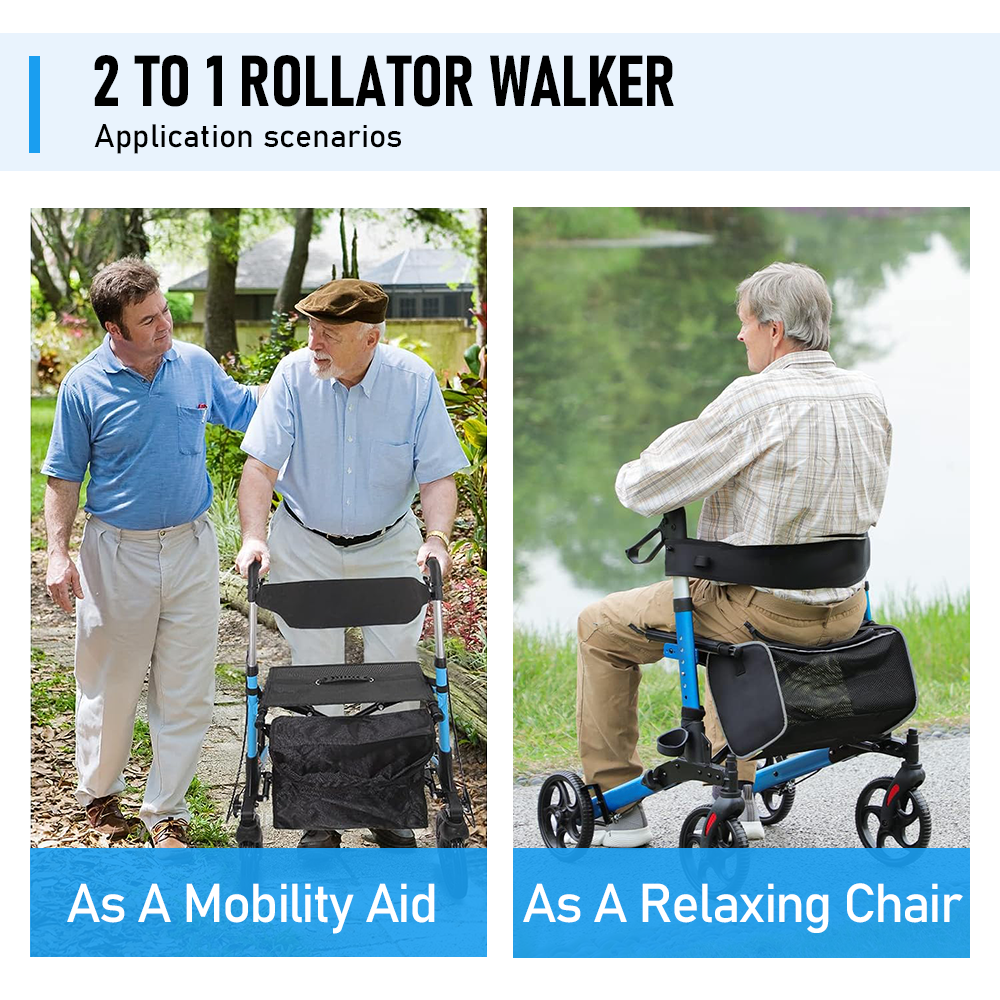 Alston 2 In 1 Foldable X-Fold Mobility Walker Rollator Chair Aid 8 Inch Wheel Max Load 136KG with Zippered V985-MOBILITYWALKER
