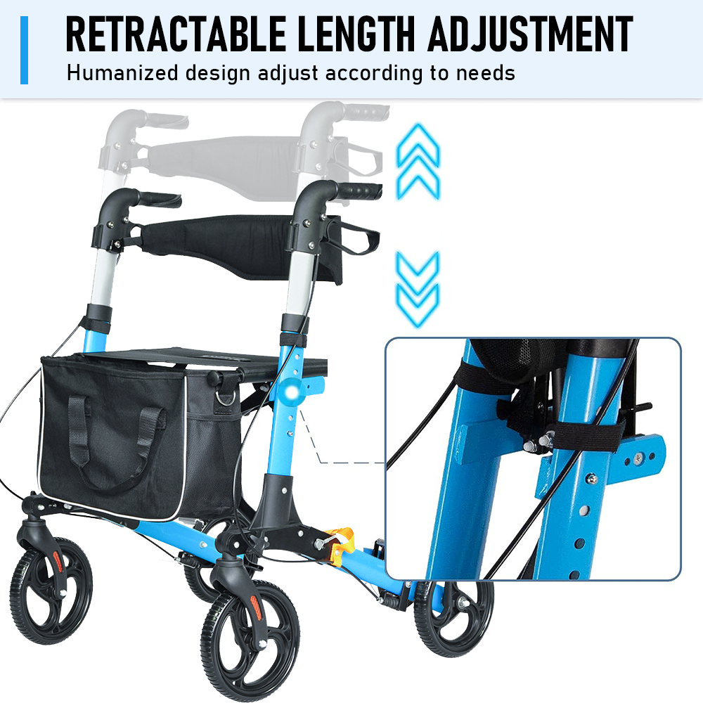 Alston 2 In 1 Foldable X-Fold Mobility Walker Rollator Chair Aid 8 Inch Wheel Max Load 136KG with Zippered V985-MOBILITYWALKER