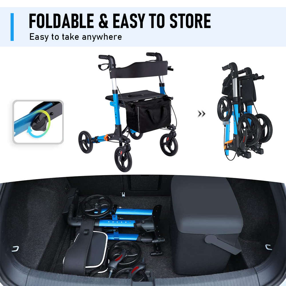 Alston 2 In 1 Foldable X-Fold Mobility Walker Rollator Chair Aid 8 Inch Wheel Max Load 136KG with Zippered V985-MOBILITYWALKER