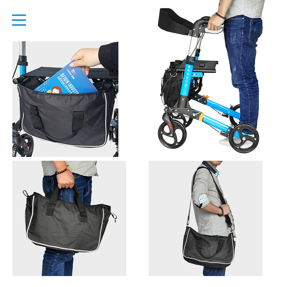 Alston 2 In 1 Foldable X-Fold Mobility Walker Rollator Chair Aid 8 Inch Wheel Max Load 136KG with Zippered V985-MOBILITYWALKER