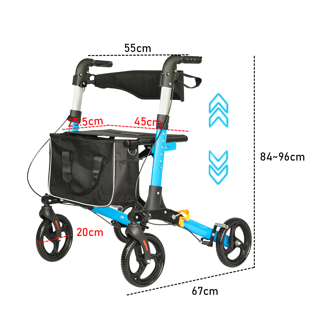Alston 2 In 1 Foldable X-Fold Mobility Walker Rollator Chair Aid 8 Inch Wheel Max Load 136KG with Zippered V985-MOBILITYWALKER