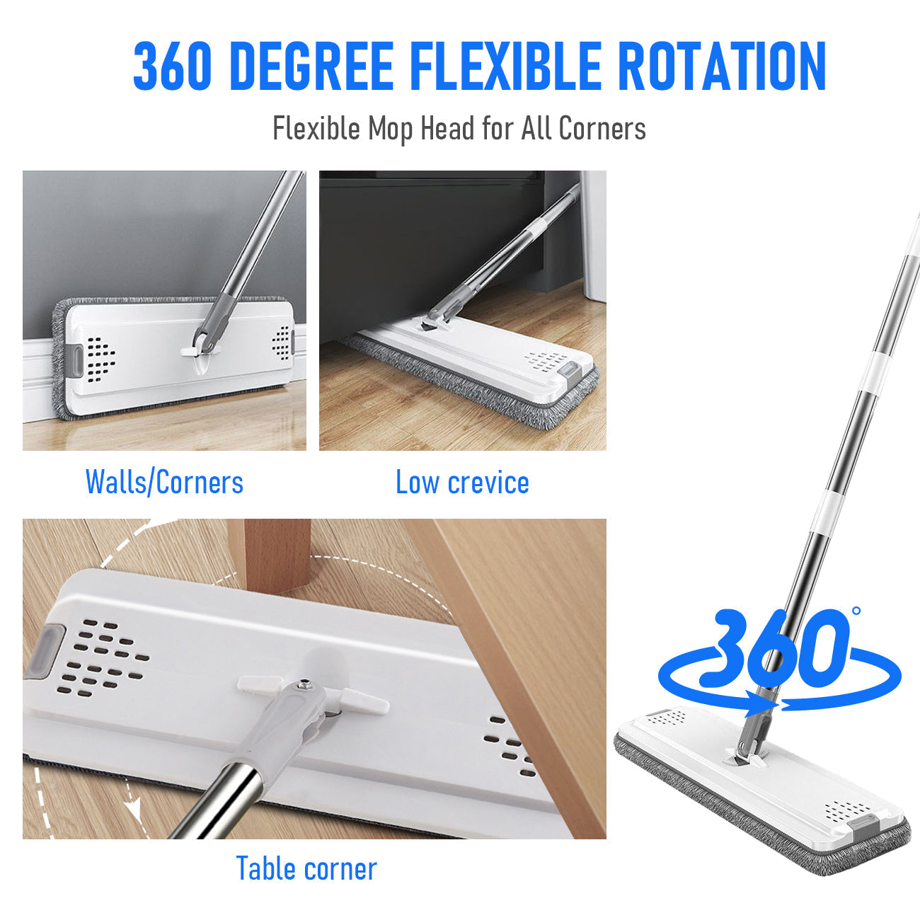 Flat D Set Mop and Bucket Wringer Set with Stainless-Steel Handle 10 Washable and Reusable Microfiber Pads V985-MOPANDBUCKETSET