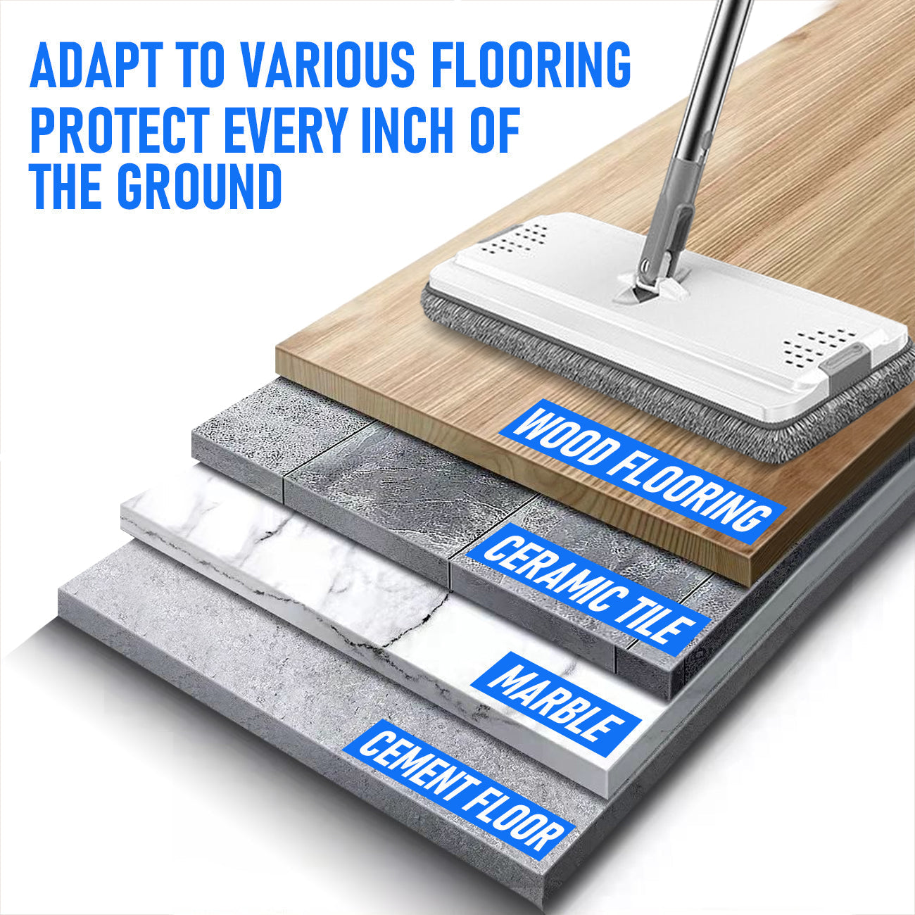 Flat D Set Mop and Bucket Wringer Set with Stainless-Steel Handle 10 Washable and Reusable Microfiber Pads V985-MOPANDBUCKETSET