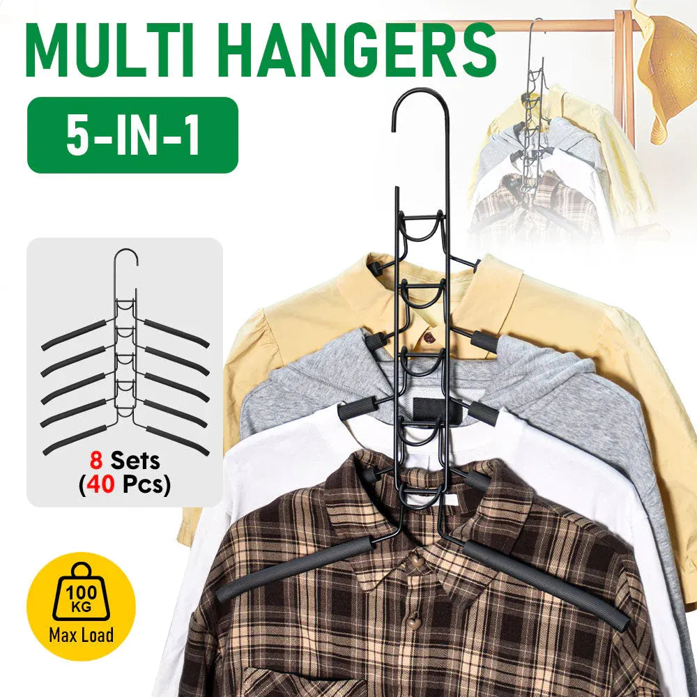 8 Sets Magic Clothes Hangers Detachable 5-in-1 Multilayer Carbon Steel Coat Hanger with Anti-Slip Foam V985-MULTIHANGERS