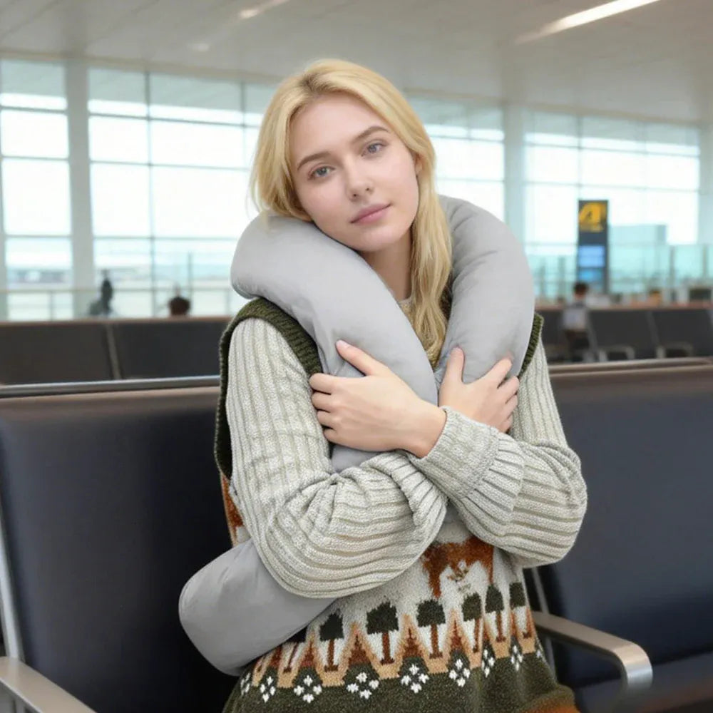 2Pcs Travel Pillow Wrap Comfort Adjustable Neck Support Pillow Scarf for Airplane Travel Sleep Nap Machine V985-NECKPILLOW