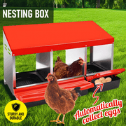 Chicken Hen Coop Hutch Nesting Box 3-Hole Roll Away Metal Design 52x47.5x81cm Durable Indoor Outdoor Laying V985-NESTINGBOX