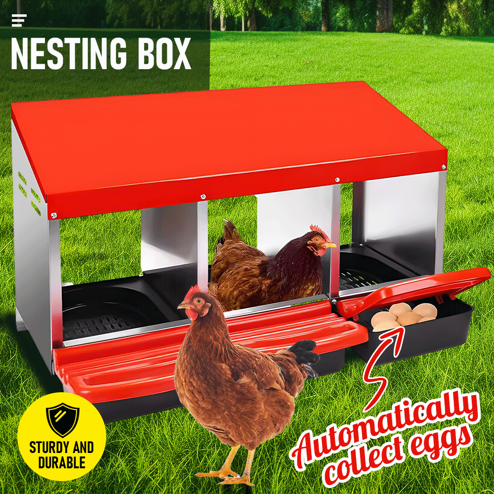 Chicken Hen Coop Hutch Nesting Box 3-Hole Roll Away Metal Design 52x47.5x81cm Durable Indoor Outdoor Laying V985-NESTINGBOX