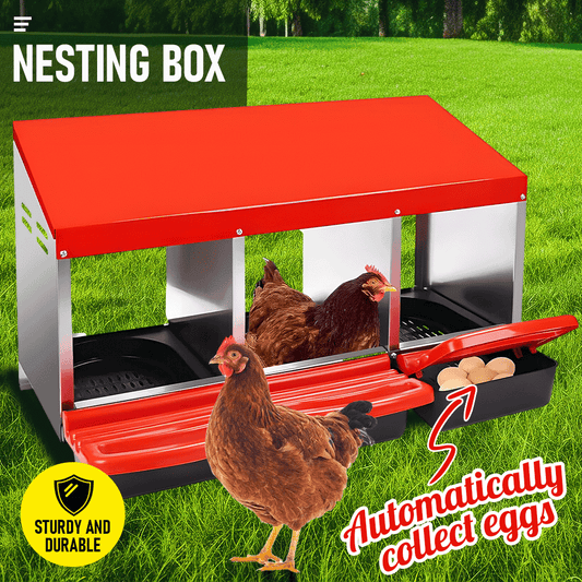 Chicken Hen Coop Hutch Nesting Box 3-Hole Roll Away Metal Design 52x47.5x81cm Durable Indoor Outdoor Laying V985-NESTINGBOX