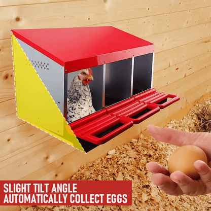 Chicken Hen Coop Hutch Nesting Box 3-Hole Roll Away Metal Design 52x47.5x81cm Durable Indoor Outdoor Laying V985-NESTINGBOX