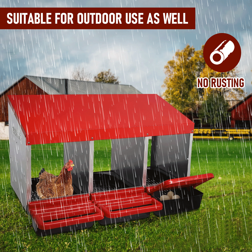 Chicken Hen Coop Hutch Nesting Box 3-Hole Roll Away Metal Design 52x47.5x81cm Durable Indoor Outdoor Laying V985-NESTINGBOX