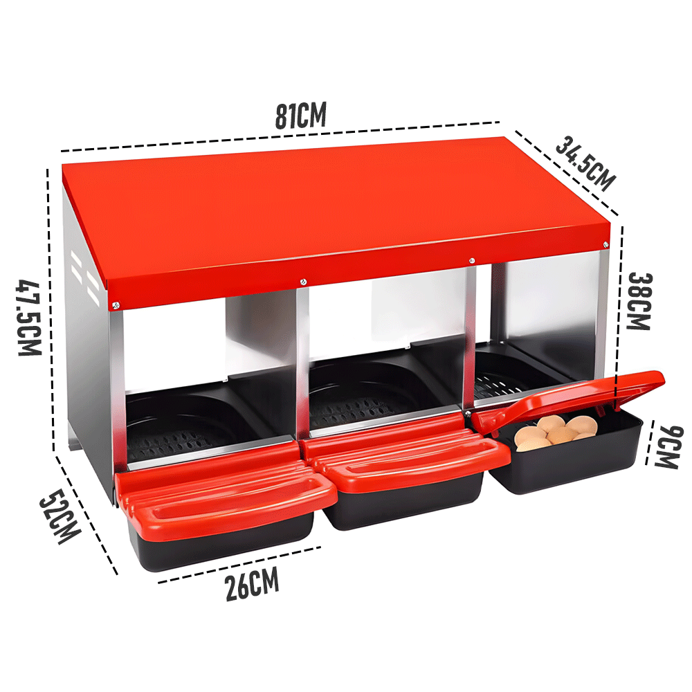 Chicken Hen Coop Hutch Nesting Box 3-Hole Roll Away Metal Design 52x47.5x81cm Durable Indoor Outdoor Laying V985-NESTINGBOX