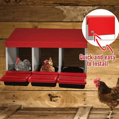 Chicken Hen Coop Hutch Nesting Box 3-Hole Roll Away Metal Design 52x47.5x81cm Durable Indoor Outdoor Laying V985-NESTINGBOX