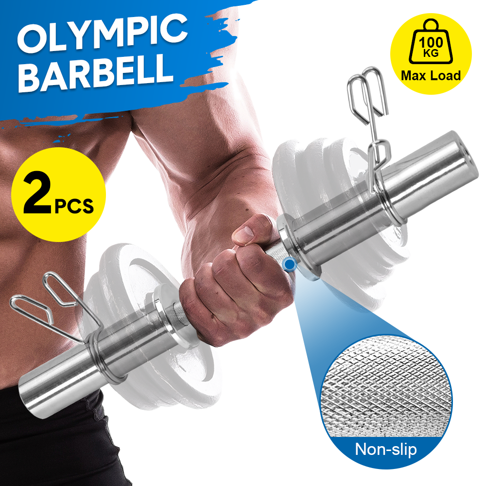Olympic Barbell Bar 50cm Heavy Duty Dumbbell Handles Pair of Steel 100kg Weight Capacity with Spring Collars V985-OLYMPICBARBELL
