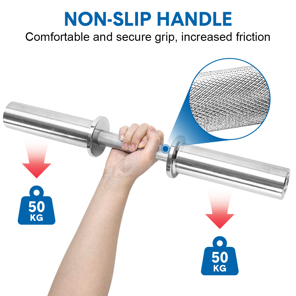 Olympic Barbell Bar 50cm Heavy Duty Dumbbell Handles Pair of Steel 100kg Weight Capacity with Spring Collars V985-OLYMPICBARBELL