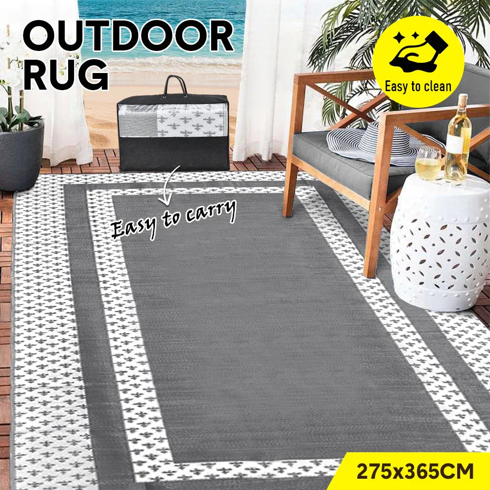 Large Outdoor Rug 275x365cm Weatherproof Plastic Weave Mat Washable Outside Solid Carpet Easy Care for Patio V985-OUTDOORRUG