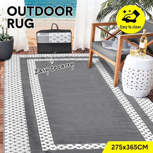 Large Outdoor Rug 275x365cm Weatherproof Plastic Weave Mat Washable Outside Solid Carpet Easy Care for Patio V985-OUTDOORRUG