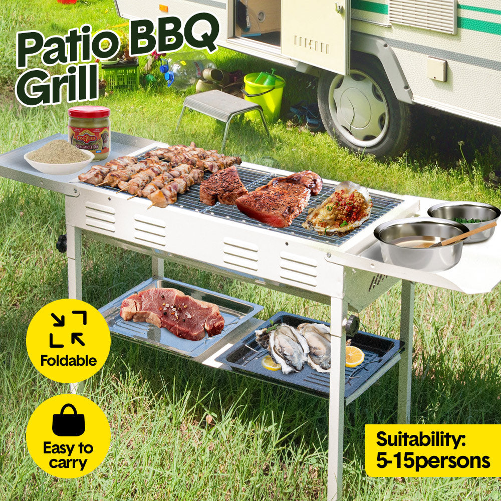 Portable Large Barbecue Charcoal Grill Stove Foldable Kebab Stainless Steel BBQ Grill With 2 Grill Nets 2 V985-PATIOBBQGRILL
