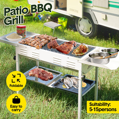 Portable Large Barbecue Charcoal Grill Stove Foldable Kebab Stainless Steel BBQ Grill With 2 Grill Nets 2 V985-PATIOBBQGRILL